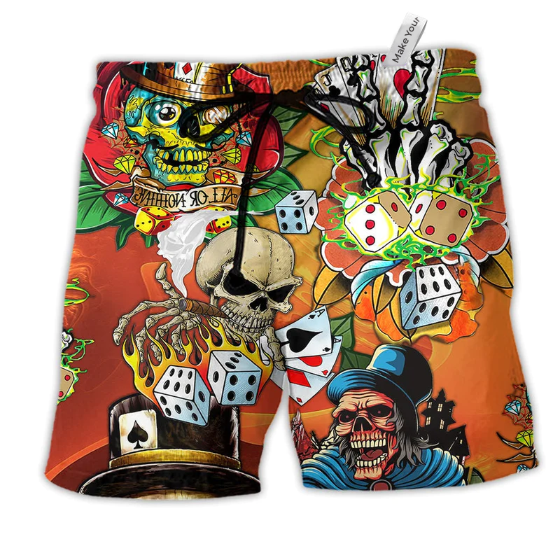 Skull Poker Beach Shorts For Oceanfront Escapes And Weekend Casual Style