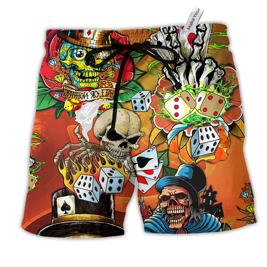 Skull Poker Beach Shorts For Oceanfront Escapes And Weekend Casual Style