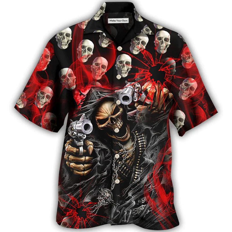 Dark Western Red Skull Smoke Lighting Hawaiian Shirt For Summer Vacation And Beach Travel