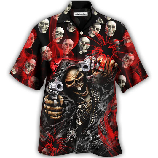 Dark Western Red Skull Smoke Lighting Hawaiian Shirt For Summer Vacation And Beach Travel