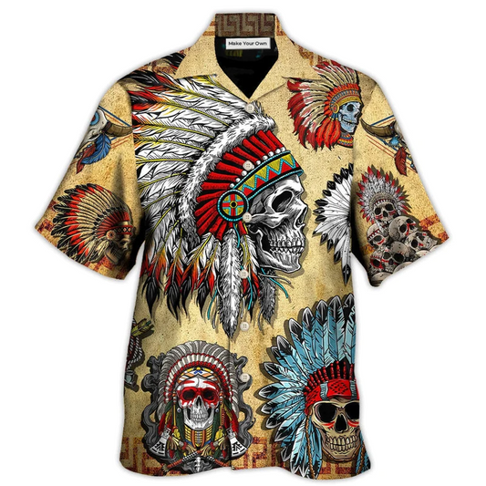 Bohemian Vintage Skull American Hawaiian Shirt Pattern Detail For Vacation Travel And Daily Wear