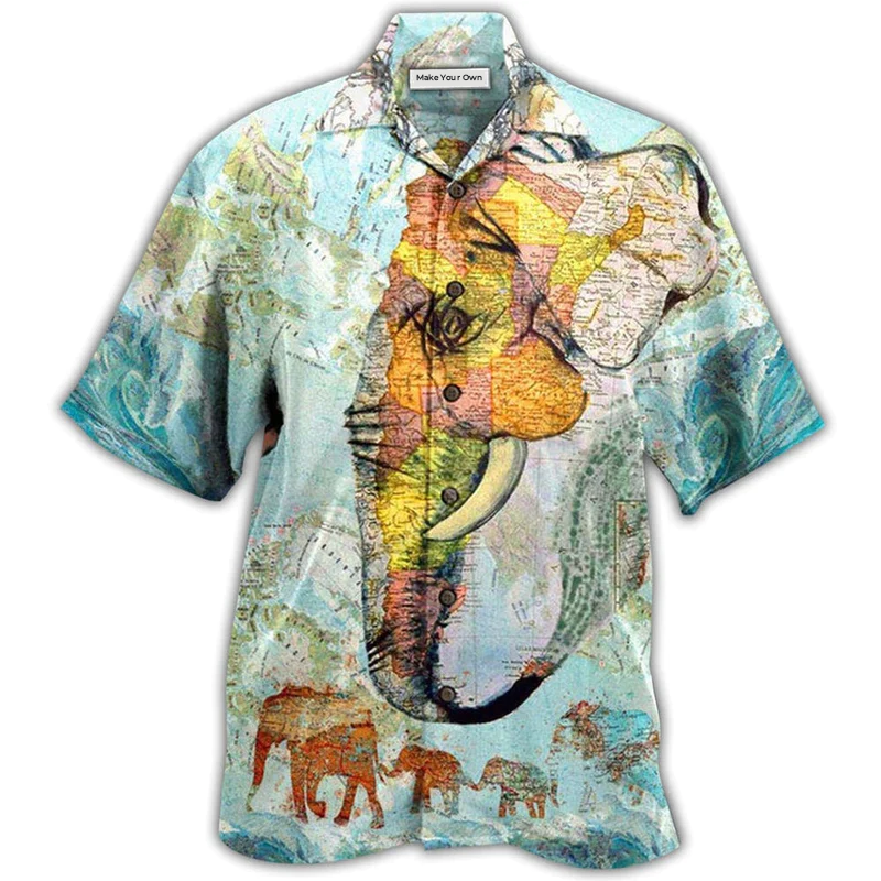 Elephant Map Hawaiian Shirt For Coastal Adventures And Warm Weather Wear