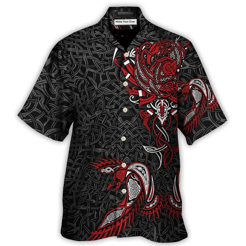 Norse Warrior War Raven Hawaiian Shirt Artwork View For Weekend Travel And Beach Style