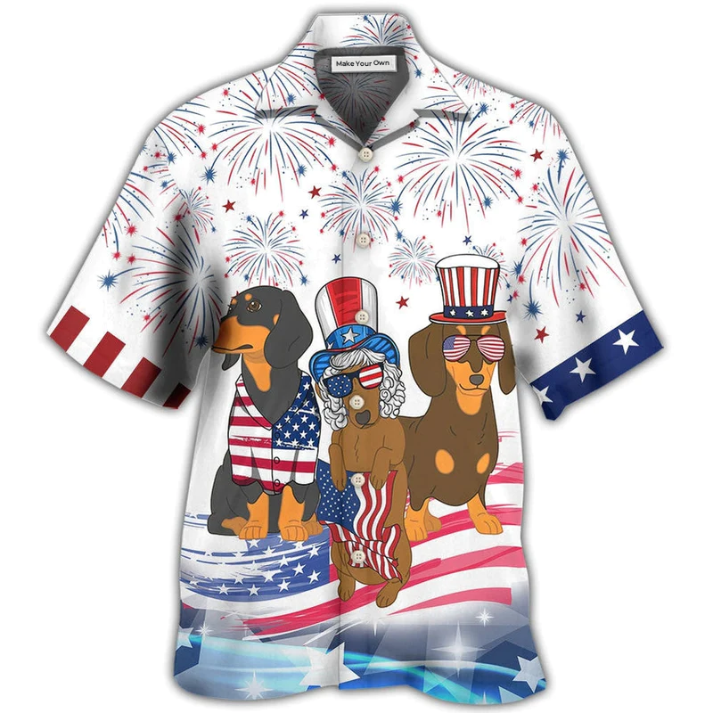 Dachshund Independence Day Hawaiian Shirt Pattern View For Relaxed Warm Weather Outfits