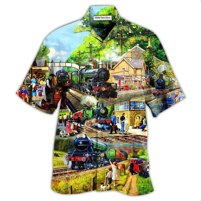 Train Track Full Possibilities Happiness Hawaiian Shirt Design View For Casual Summer Styling