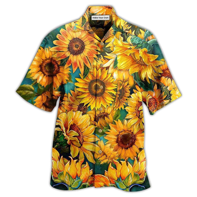 Sunflower Peace Hawaiian Shirt Artwork Detail For Tropical Trips And Casual Outings