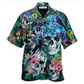 Floral Happy Skull Smiling Hawaiian Shirt Pattern Detail For Vacation Travel And Daily Wear