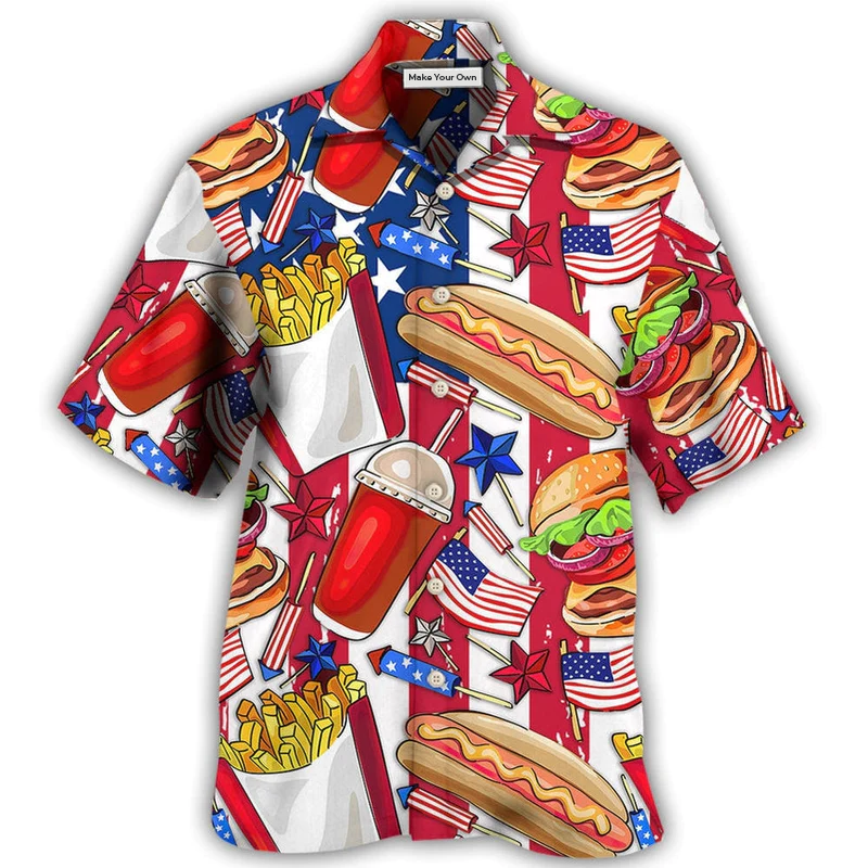 Food Independence Day Star American Hawaiian Shirt For Coastal Adventures And Warm Weather Wear