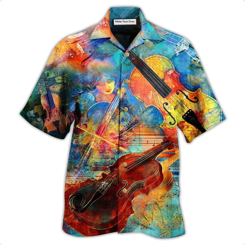 Artistic Violin Hawaiian Shirt For Resort Getaways Summer Adventures And Casual Gifting