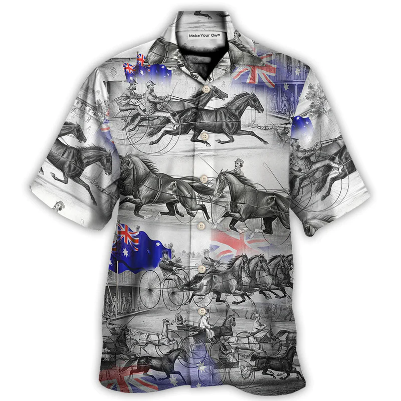 Harness Racing Horse Flag Hawaiian Shirt All Over Print Detail For Tropical Vacations
