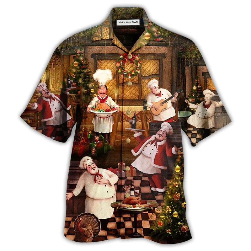 Festive Chef Food Christmas Hawaiian Shirt For Vacation Days And Relaxed Coastal Outings