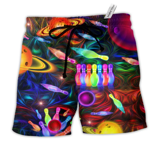 Bowling Space Strike The Universe Color Hawaiian Beach Shorts For Resort Trips And Casual Comfort