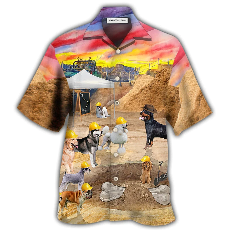 Dog Archeologist Digging Bones Hawaiian Shirt Artwork Detail For Tropical Trips And Casual Outings