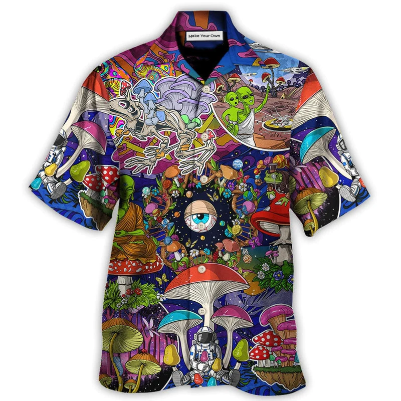 Bohemian Colorful Mushroom Aliens Stay Hawaiian Shirt For Beach Parties And Weekend Getaways