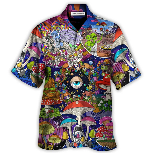 Bohemian Colorful Mushroom Aliens Stay Hawaiian Shirt For Beach Parties And Weekend Getaways