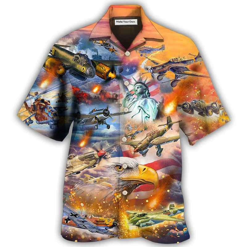 Combat Aircraft Independence Day American Hawaiian Shirt For Poolside Relaxation And Sunny Getaways