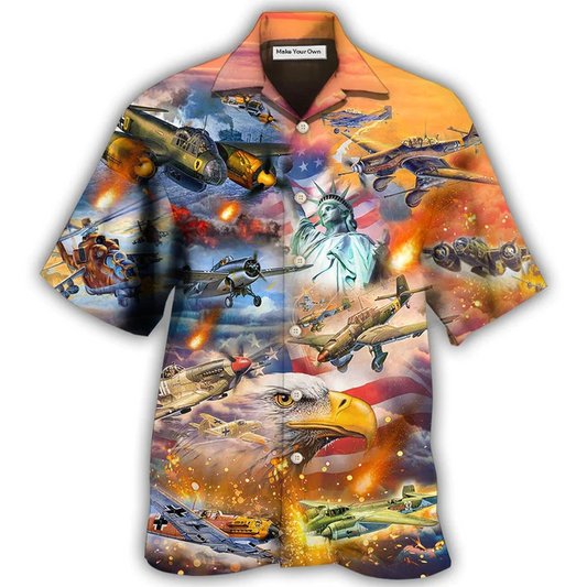 Combat Aircraft Independence Day American Hawaiian Shirt For Poolside Relaxation And Sunny Getaways