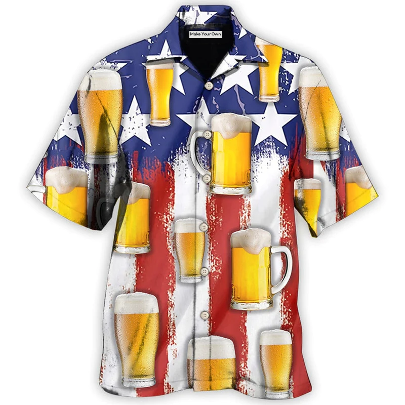 Happy Beer Independence Day Hawaiian Shirt Artwork Detail For Resort Trips And Outdoor Activities