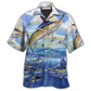 Blue Fishing Ocean Sky Freedom Hawaiian Shirt Pattern Detail For Summer Holidays And Outdoor Fun
