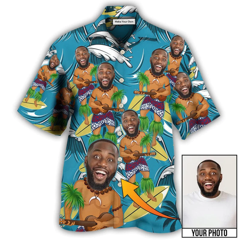 Surf Face Aloha Trip Custom Photo Hawaiian Shirt For Coastal Adventures And Warm Weather Wear