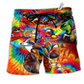 Duck Love Red And Green Fire Hawaiian Print Beach Shorts For Sunny Getaways And Gifting
