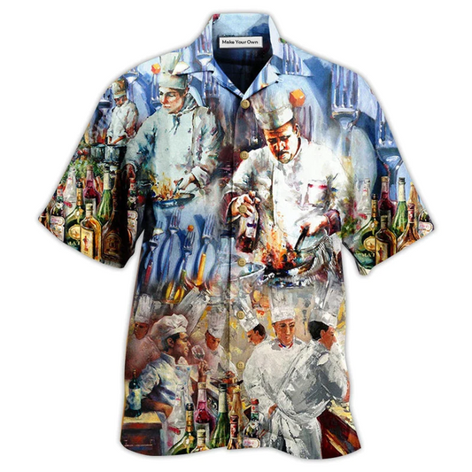 Magical Chef Knives Fire Hawaiian Shirt Artwork Detail For Resort Trips And Outdoor Activities