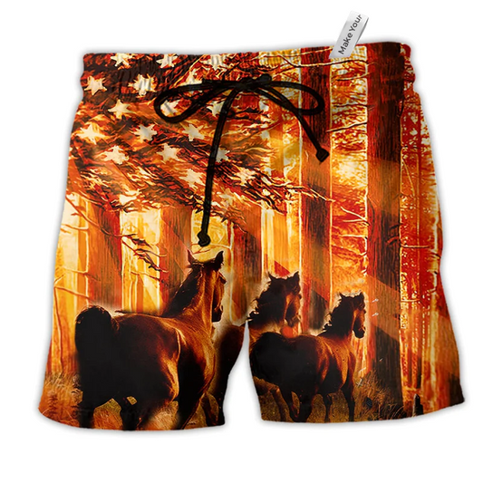 Horse Born To Ride Fire Red Hawaiian Print Beach Shorts For Relaxed Warm Weather Wear
