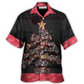 Retro Motorcycle Christmas Tree Hawaiian Shirt Design Detail For Beach Days And Holiday Travel