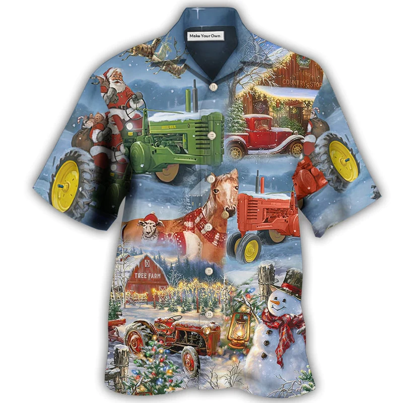 Christmas Farm Happiness Sky Hawaiian Shirt For Vacation Days And Relaxed Coastal Outings