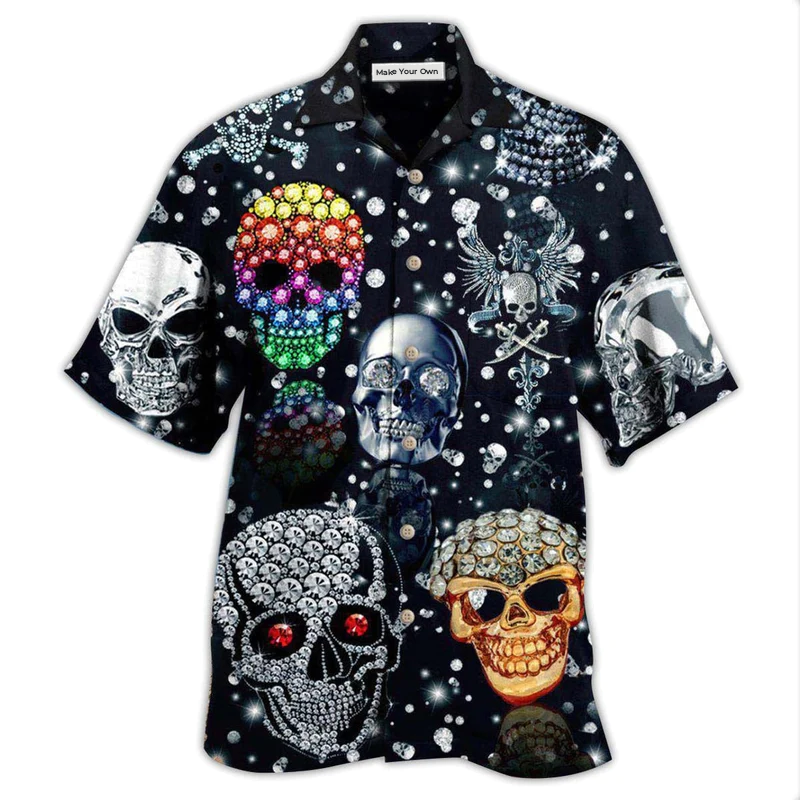 Diamond Skull Hawaiian Shirt For Tropical Holiday Resort Parties And Everyday Style