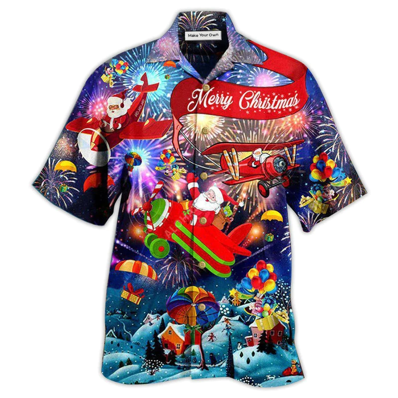 Festive Christmas Spreading Santa Hawaiian Shirt Design View For Casual Summer Styling