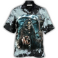 Dark Skull Death Scythe Hawaiian Shirt Design View For Casual Summer Styling