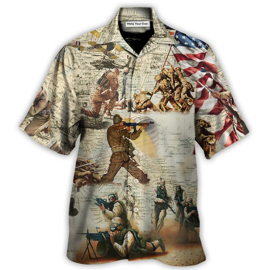 Veteran Creative Pattern Hawaiian Shirt All Over Print Detail For Beach Days