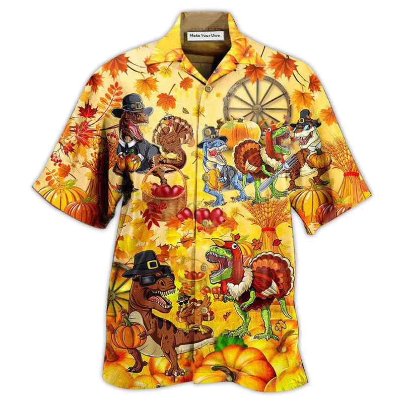 Autumn Dinosaur Hawaiian Shirt For Summer Vacation Beach Travel And Casual Wear