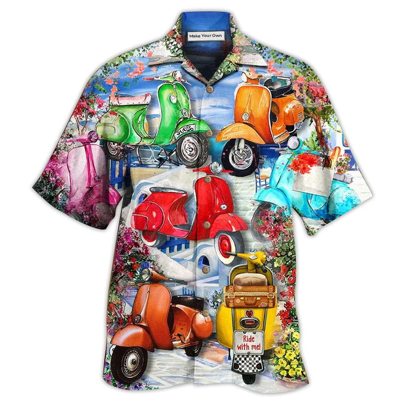 Floral Scooter Chill Scooters Greece Beach Hawaiian Shirt Design Detail For Beach Days And Holiday Travel