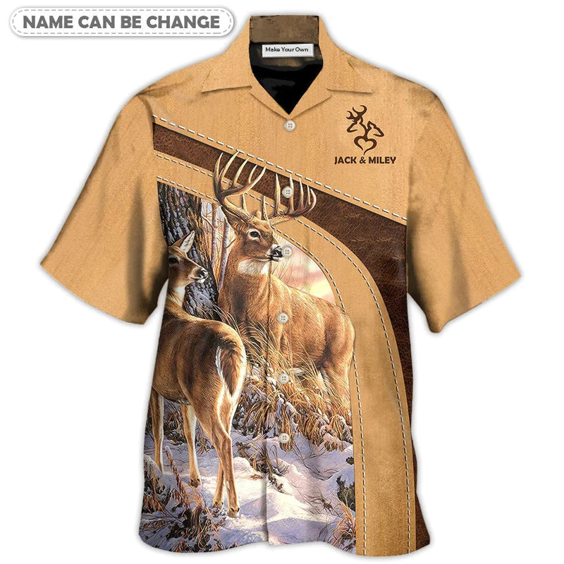 Deer Old Buck Sweet Doe Personalized Hawaiian Shirt Design Detail For Sunny Adventures And Casual Wear