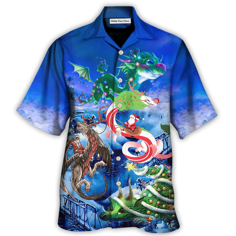 Dragon Christmas Santa Riding Hawaiian Shirt For Coastal Adventures And Warm Weather Wear