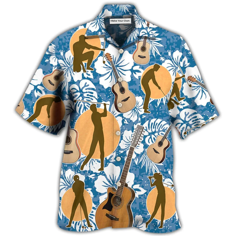 Guitar Golf Hawaiian Shirt Artwork Detail For Tropical Trips And Casual Outings