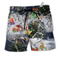 Skull Dancing With Christmas Black Hawaiian Beach Shorts For Warm Weather Celebrations