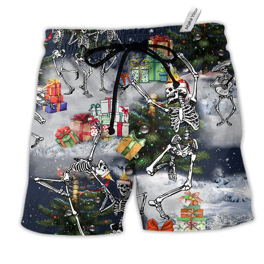 Skull Dancing With Christmas Black Hawaiian Beach Shorts For Warm Weather Celebrations