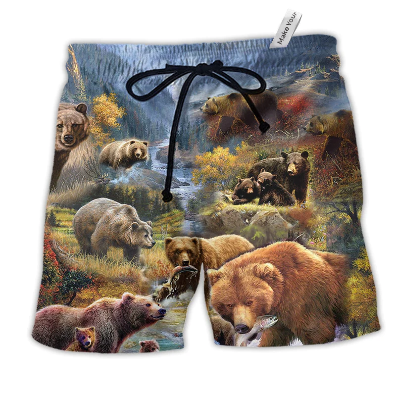 Bear Into The Wild Beautiful Mountain Hawaiian Beach Shorts For Relaxed Warm Weather Wear