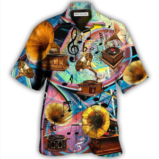 Vintage Music Record Hawaiian Shirt Artwork Detail For Resort Trips And Outdoor Activities