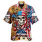 Patriotic Floral Skull Hawaiian Shirt For Coastal Vacations Warm Weather Events And Daily Style