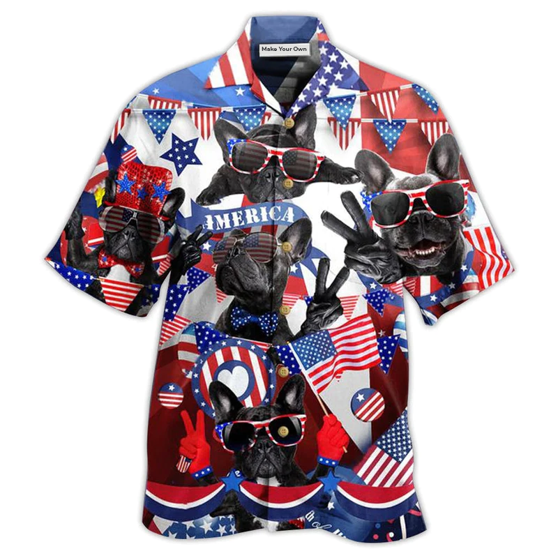 French Bulldog American Hawaiian Shirt Artwork View For Weekend Travel And Beach Style