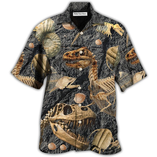 Dinosaur Fossils Collection Hawaiian Shirt For Vacation Days And Relaxed Coastal Outings