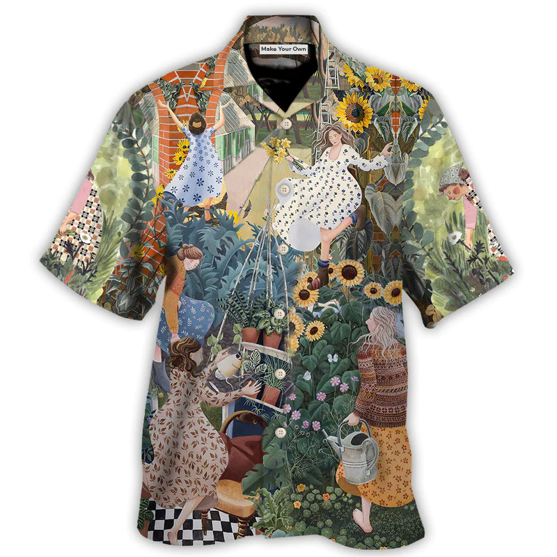 Spring Gardening Morning Garden Hawaiian Shirt Artwork View For Summer Travel