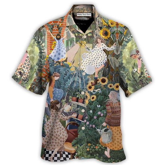 Spring Gardening Morning Garden Hawaiian Shirt Artwork View For Summer Travel