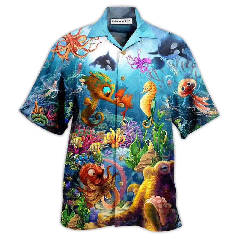 Ocean Marine Fun Hawaiian Shirt Design View For Casual Summer Styling