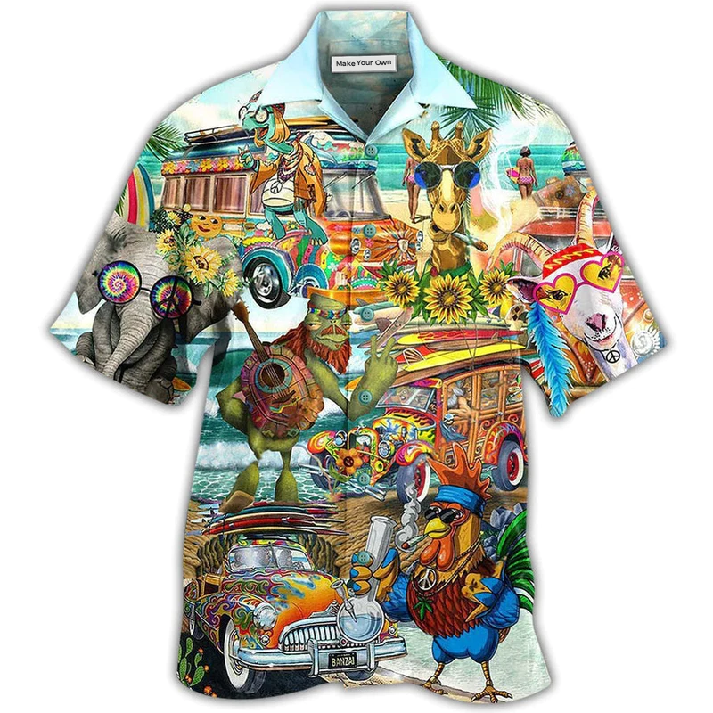 Beach Playful Hippie Peace And Wildlife Hawaiian Shirt For Tropical Escapes Resort Wear And Outdoor Celebrations