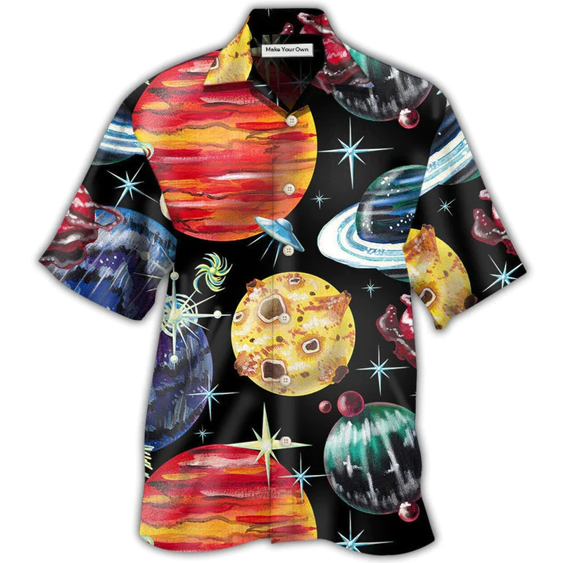 Black Planet Hawaiian Shirt Pattern View For Lightweight Everyday Style